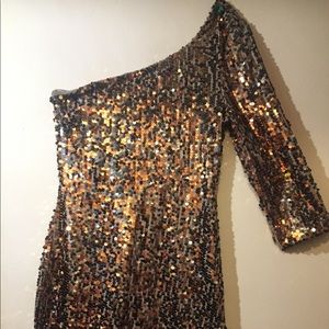 Gold Sequence Off-Shoulder Dress